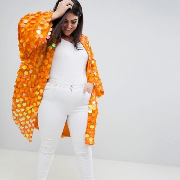 ASOS Curve Jackets & Blazers - Asos Curve Orange Chunky Sequin Kimono Jacket